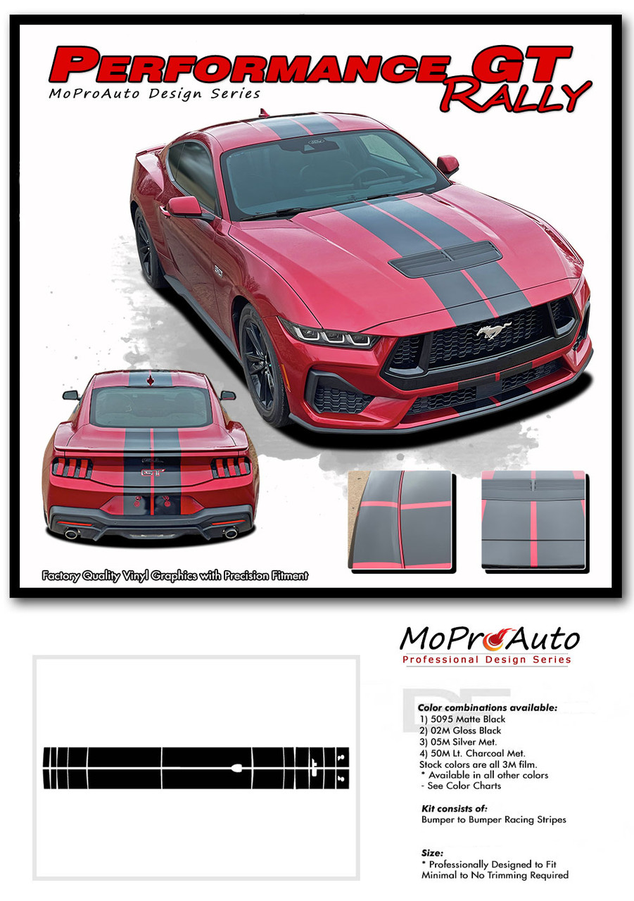 2024 2025 PERFORMANCE GT RALLY SOLID COLOR OEM Style Racing Stripes for Ford Mustang GT - MoProAuto Pro Design Series Vinyl Graphics, Stripes and Decals Kit