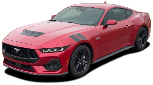 PONY DOUBLE BAR : 2024 Ford Mustang GT and Ecoboost Hood to Fender Decals Stripes Vinyl Graphics Kit (M-PDS-9376)