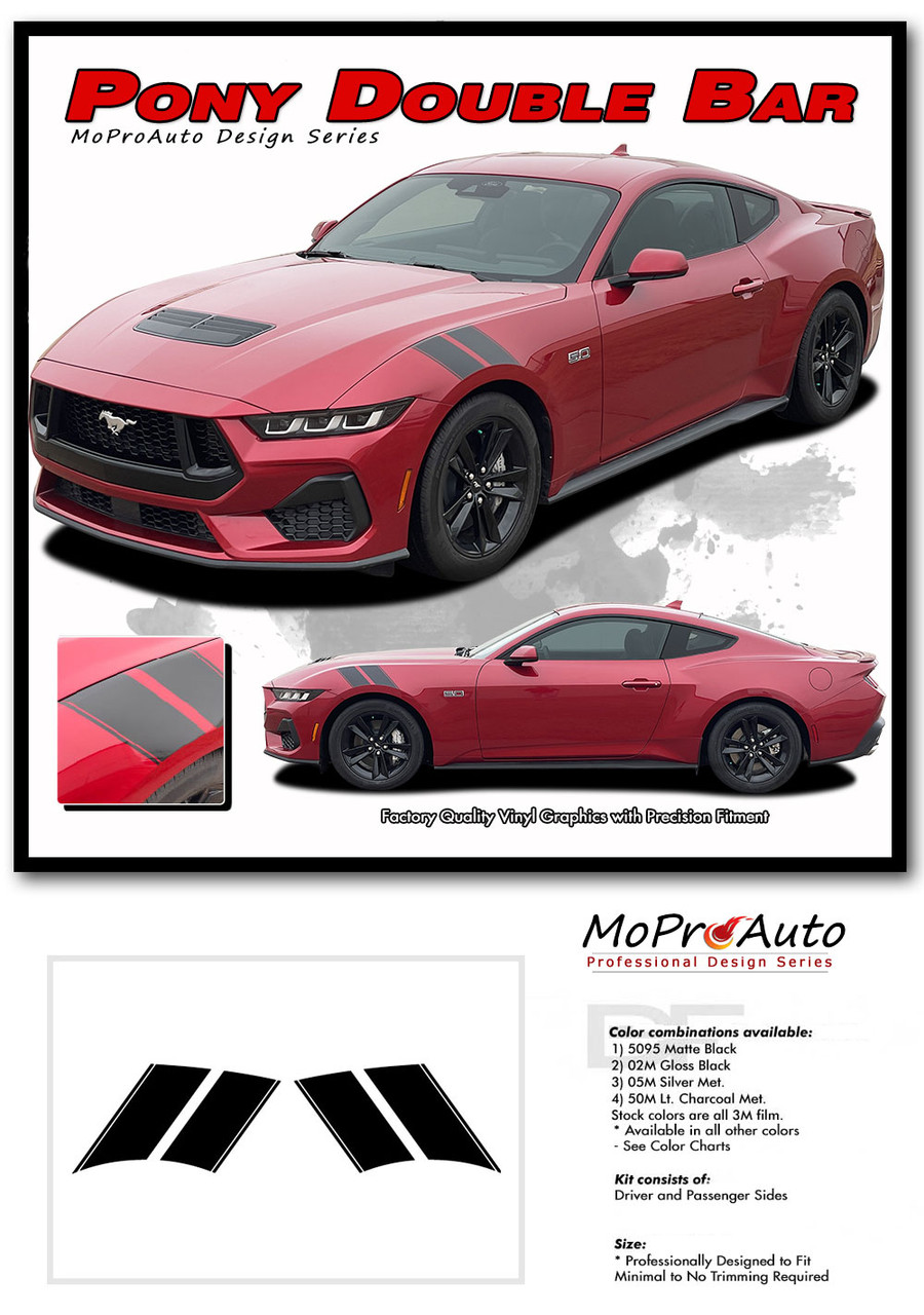 2024 2025 PONY DOUBLE BAR OEM Style Hood Stripes for Ford Mustang GT and Ecoboost - MoProAuto Pro Design Series Vinyl Graphics, Stripes and Decals Kit