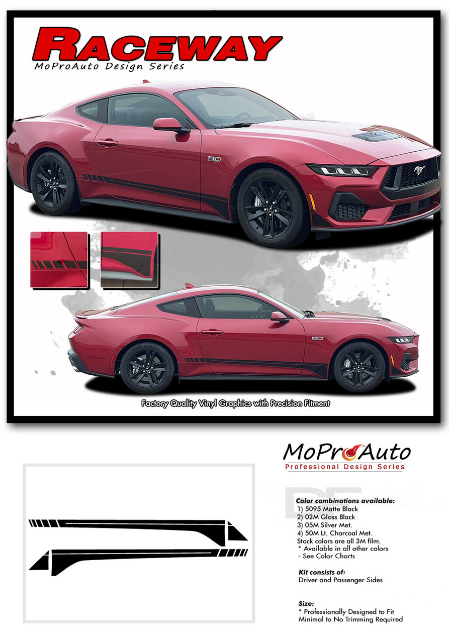 2024 2025 RACEWAY OEM Style Side Body Door Stripes for Ford Mustang GT and Ecoboost - MoProAuto Pro Design Series Vinyl Graphics, Stripes and Decals Kit