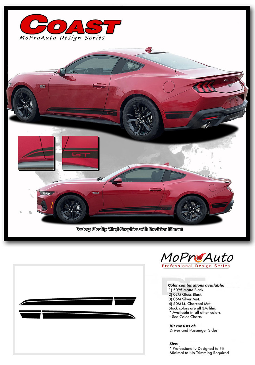 2024 2025 COAST OEM Style Side Body Door Stripes for Ford Mustang GT and Ecoboost - MoProAuto Pro Design Series Vinyl Graphics, Stripes and Decals Kit