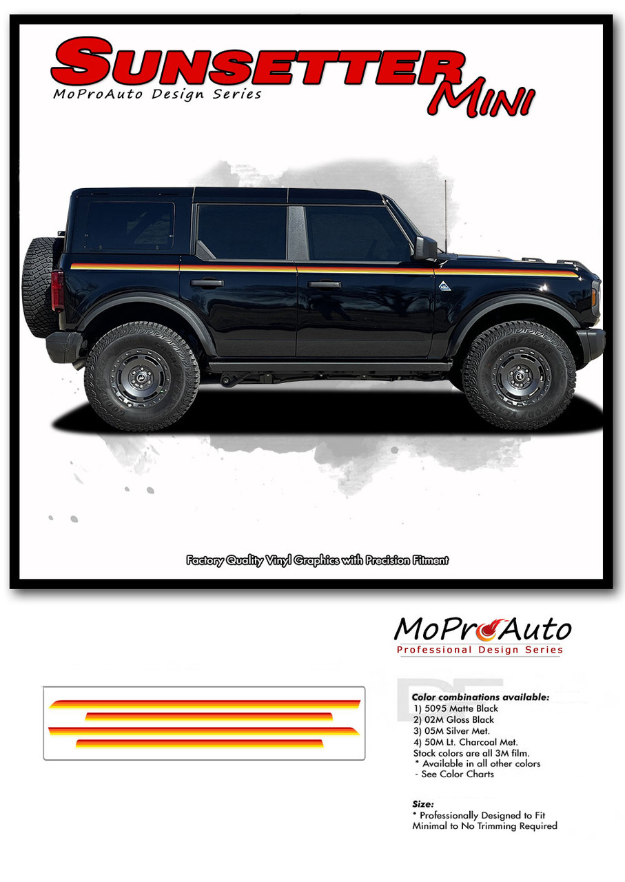 2021, 2022, 2023, 2024, 2025, 2026 Ford Bronco SUNSETTER (Mini) Side Vinyl Graphics and Decals Kit - MoProAuto Pro Design Series