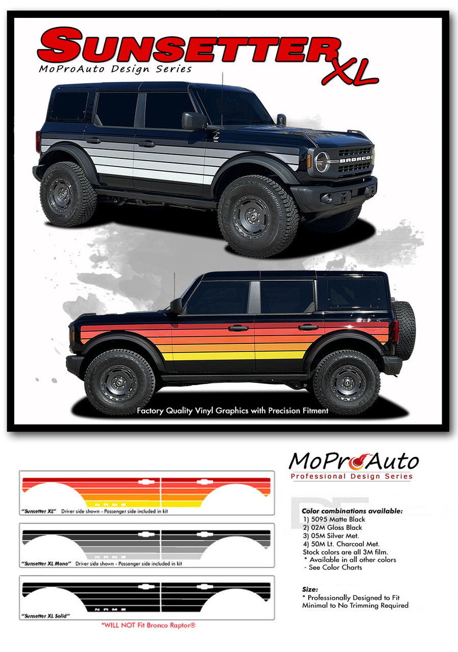 2021, 2022, 2023, 2024, 2025, 2026 Ford Bronco SUNSETTER XL Vinyl Graphics and Decals Kit - MoProAuto Pro Design Series