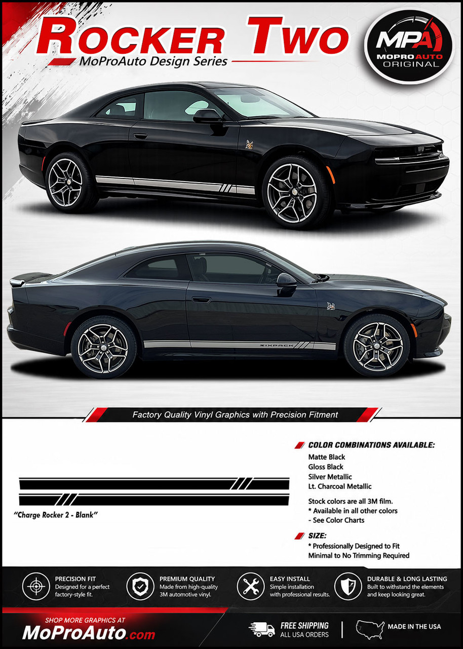 2024-2027 CHARGER ROCKER TWO : Dodge Charger Lower Rocker Panel Side Door Vinyl Graphic Decals and Stripe Kit