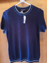 Ladies Short Sleeve Sweater  - Brooks Brothers Color Navy with Light blue and Silver Color Trim 
Size L  New