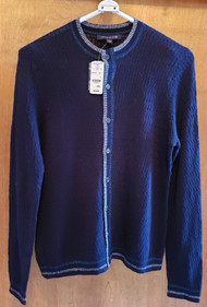 Ladies Long Sleeve Sweater  - Button Down. Brooks Brothers Color Navy with Light blue and Silver Color Trim
Size L