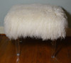 Real  Mongolian Lamb Fur Stool Acrylic legs White Tibet Bench Lucite Ottoman Authentic