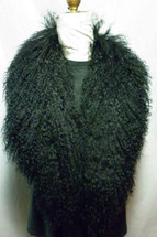 Real Black Mongolian Tibetan Lamb Detachable Fur Collar  made in the U.S.A.