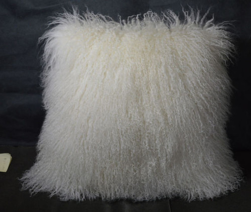 Mongolian lamb  fur Pillow Natural white 22 x 22 Fur  made in USA Tibet cushion