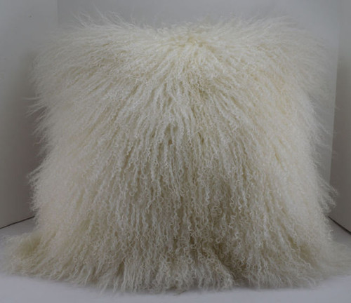 Mongolian lamb  fur Natural white 24 x 24 Fur Pillow made in USA Tibet cushion
