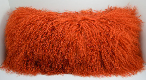 Real Tangerine Orange MongolianTibetan Lamb Fur Pillow New made in USA cushion