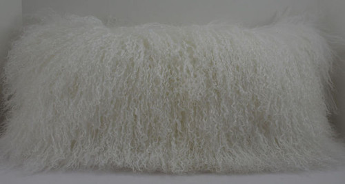 Real Natural White Mongolian 12 x 24 Lamb Fur Pillow made in USA Tibet cushion