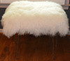 Mongolian Lamb Fur Bench Natural White Tibet Lamb Stool Made in USA Ottoman faux suede back