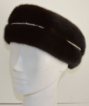 Real Mahogany Mink Fur Headband with Rhinestones New  (made in the U.S.A.)