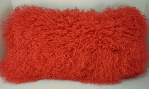 Real Genuine Mongolian Tibetan Lamb Fur  Red Pillow  made in USA Tibet cushion