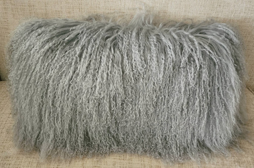 Real gray Mongolian lamb fur pillow with insert