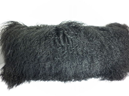 Real Black Mongolian Tibetan Lamb Fur Pillow New made in USA Tibet cushion