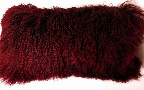 Mongolian Lamb Fur Pillow Burgundy New made in USA Real Tibet cushion Tibetan Wine