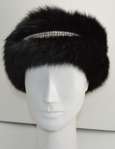 Black Fox Fur Headband with Rhinestones New (made in the U.S.A.)