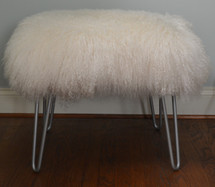 Real Mongolian lamb stool with silver finish Hairpin Legs Made in the USA