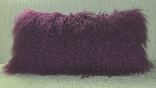 Purple Mongolian lamb fur pillow