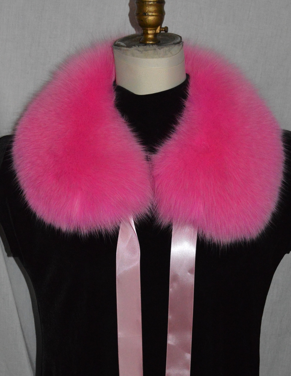Genuine Pink Fox Fur Club Collar with Ribbon Detachable made in the USA