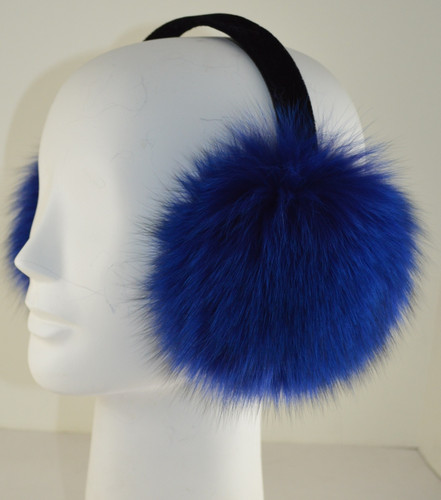 Real Fox Fur Earmuffs Blue