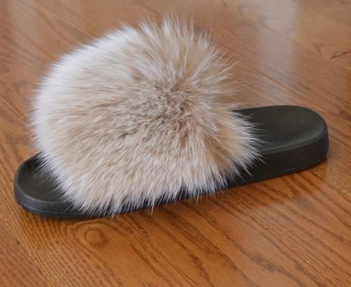 Real Authentic Snow Top Blush Fox Fur Slide Slipper Sandal
