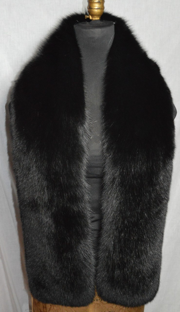 Real Fur Scarf Black Fox Boa Wrap Fling Collar new usa made genuine ...