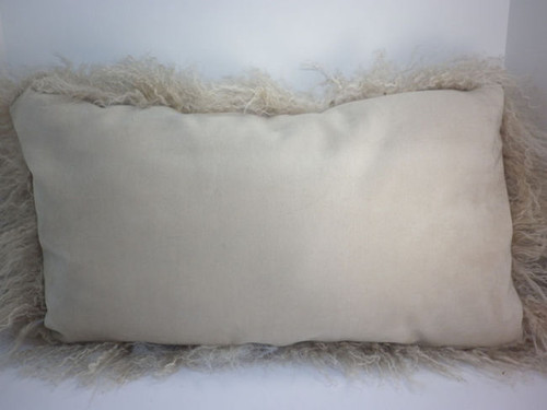 Mongolian lamb fur Pillow Beige New cushion  USA faux suede back