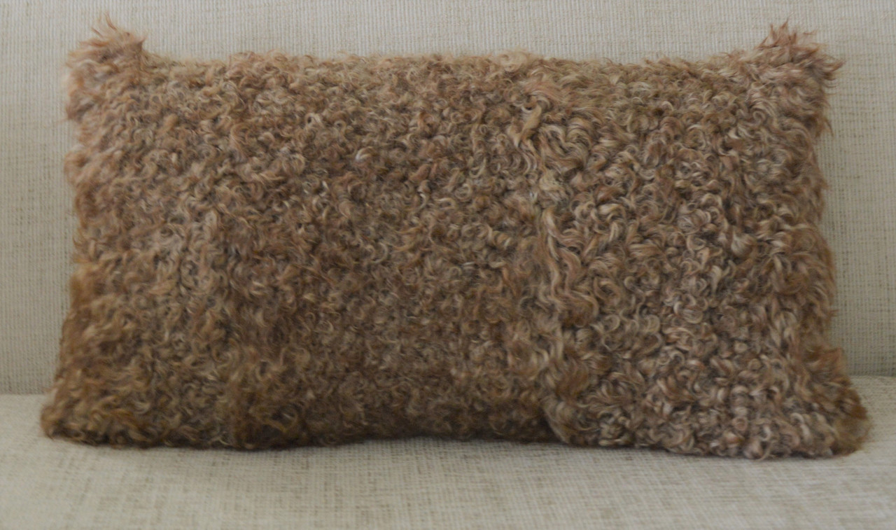 Real Genuine Kalgan Lamb Fur Pillow Copper Tobacco Toast New made in