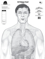 The "Anatomy" (Self-Defense Greyscale Target) design replaces the standard human silhouette target with an anatomically accurate design featuring true to size organs and vital areas of a smaller human male. This target is divided into three “SCORING LEVELS” which consist of the following: LEVEL 1- Catastrophic/Terminal, LEVEL 2- Critical/Serious, and LEVEL 3- Minor.  Shots placed on this target give the shooter a realistic idea of what effects their shots would have on an actual human. See the over-lay on our Concepts & Design page for a detailed description of these major differences from traditional targets.