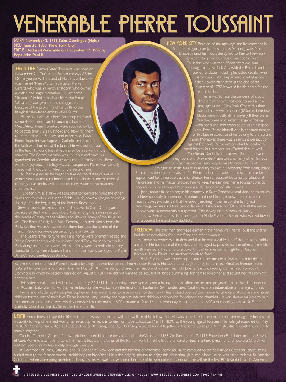 Venerable Pierre Toussaint Explained Poster Steubenville Press