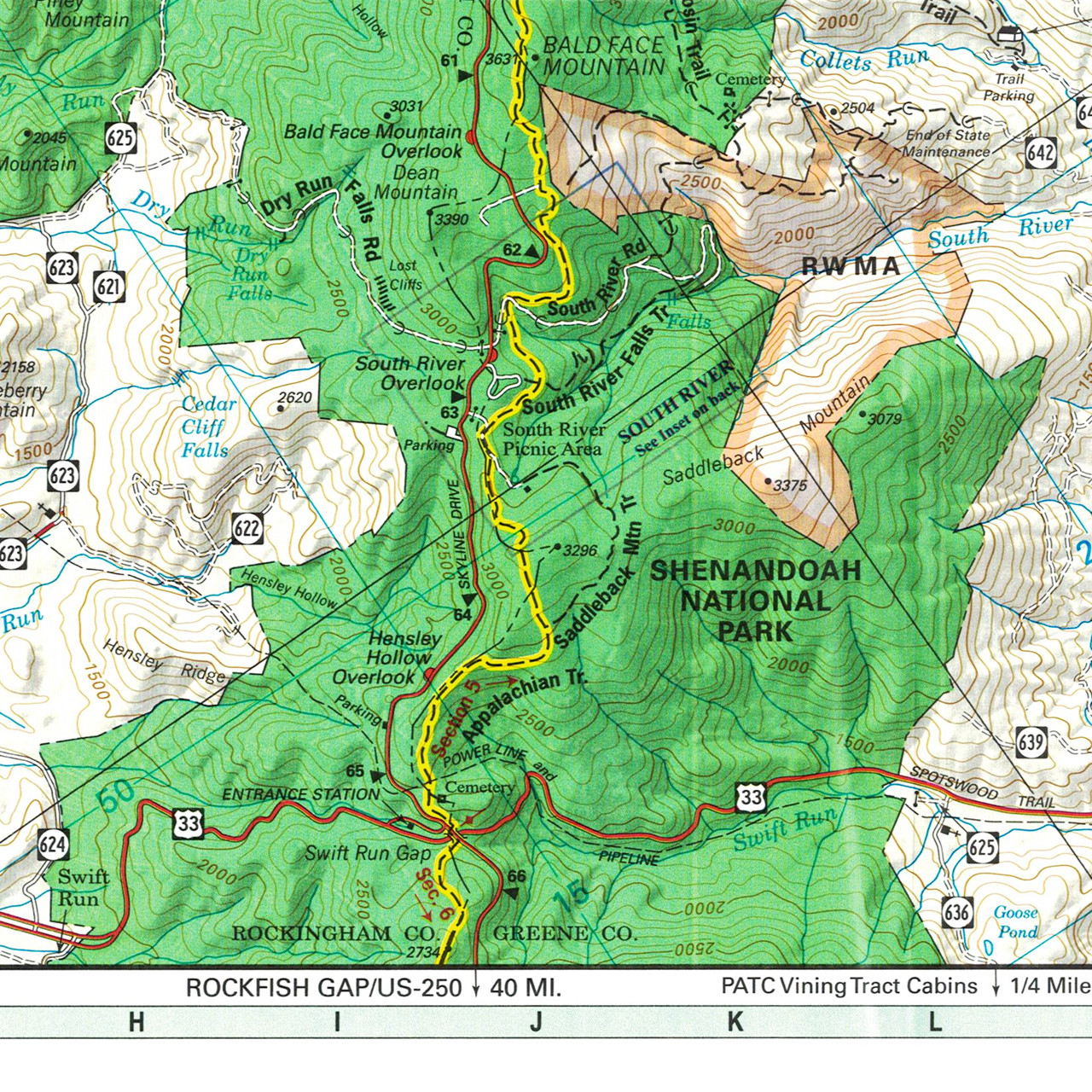Shenandoah National Park Map Central District Appalachian Trail
