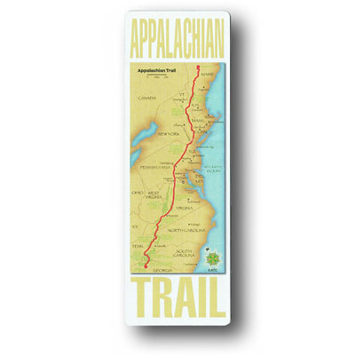 The size of an official A.T. white blaze, 2” x 6”, with the full-color map of the Trail's length.