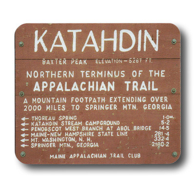 Reproduced from a photograph of the iconic sign at the northern terminus of the Appalachian Trail.