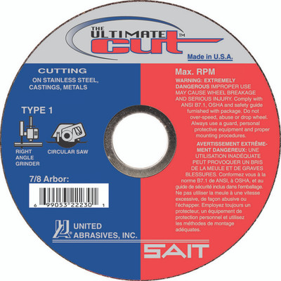 UAI Cutoff Wheel 4-1/2x.045x7x8 TY1 Ultimate Cut - 22230