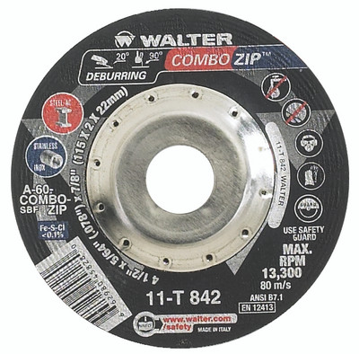 Walter Cutoff/Grinding Wheel 4-1/2x5/64x7/8 TY 27 Combo Zip -  11T842
