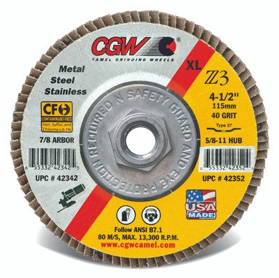 CGW Flap Disc 4-1/2x5/8-11 T27 Z3 Reg 60 Grit Zirconia - 42314