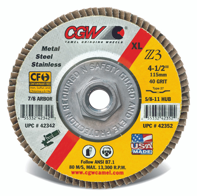 グラコン CGW Flap Disc 4-1/2x5/8-11 T29 Z3 XL 40 Grit Zirconia - 42372