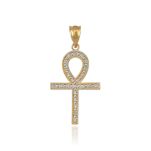 Yellow Gold Egyptian Ankh Cross Diamond 
