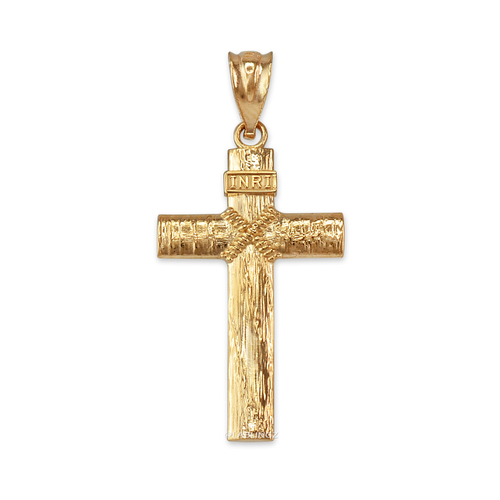 Yellow Gold Woodgrain Rope Cross 
