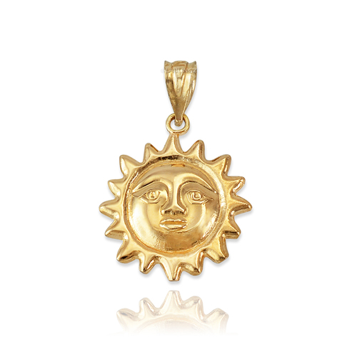 Yellow Gold Sun Face Celestial Pendant 