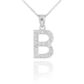 White Gold Letter "B" Initial Diamond Pendant Necklace