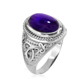 White Gold Celtic Knot Band Purple Amethyst Statement Ring