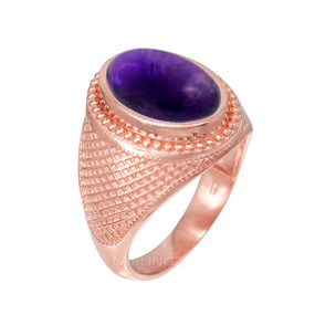 Rose Gold Textured Band Purple Amethyst Statement Ring
