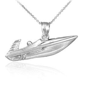 White Gold Speed Boat Pendant Necklace