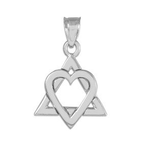 White Gold Star of David Heart Charm Pendant (0.9")