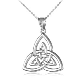 White Gold Triquetra Trinity Knot Pendant Necklace