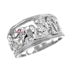 White Solid Gold Red CZ Lucky Ring